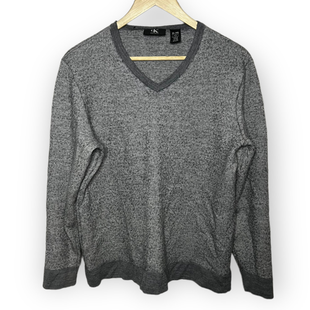 Calvin Klein Men's Gray Italian Yarn V-Neck Fuzzy Texture Pullover Sweater Sz M